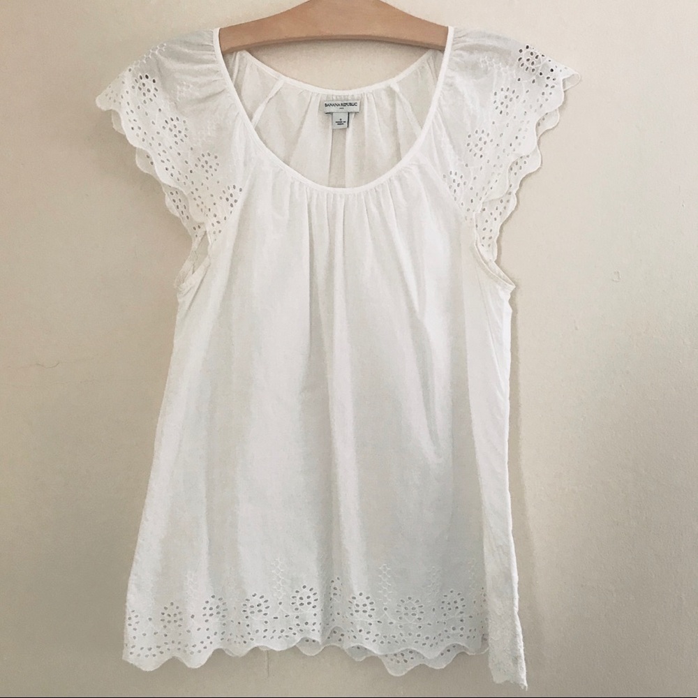 Banana Republic White Tank Eyelet Cap-sleeves